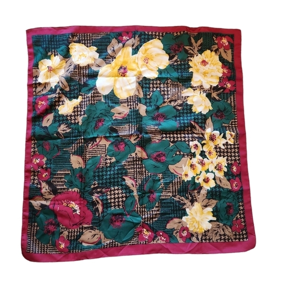 Vintage Italian Floral & Houndstooth Scarf - Picture 1 of 5